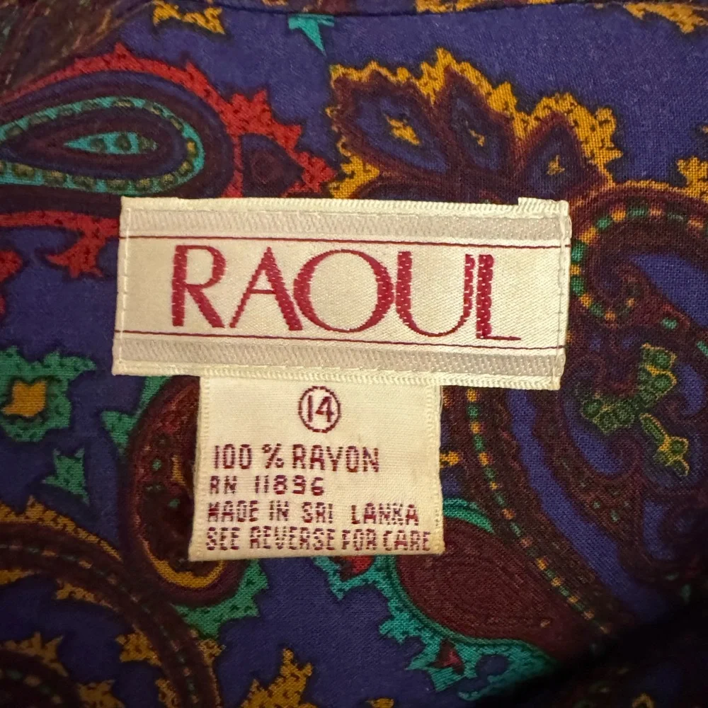 Vintage 80’s Raoul Large Retro Bold Colorful Paisley Collared Midi Dress Western - Picture 13 of 13